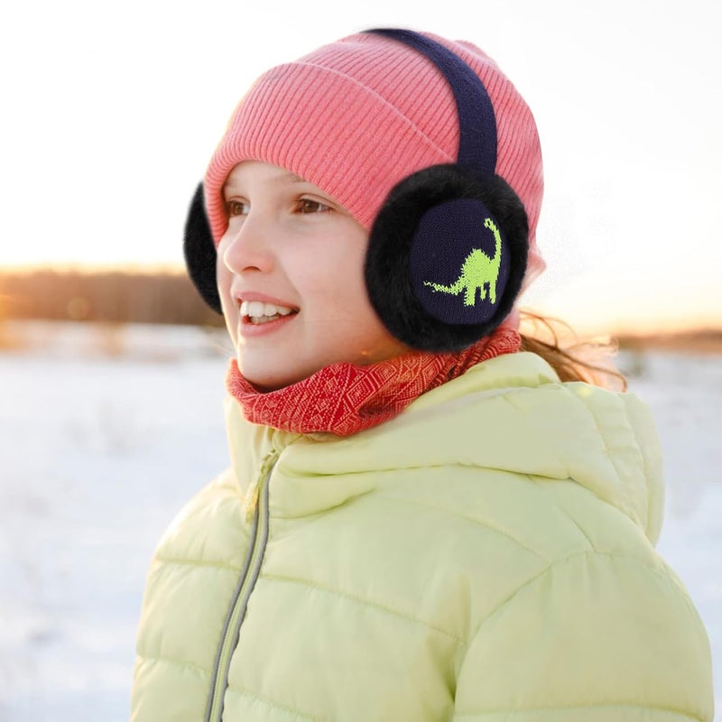 BUTITNOW Toddler Kids Knit Dinosaur Earmuffs Soft Plush Comfortable Winter Outdoor Ear Warmers for Boys Girls - Image 4